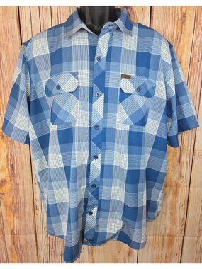 Orvis Mens Blue Plaid Short Sleeve Shirt Large